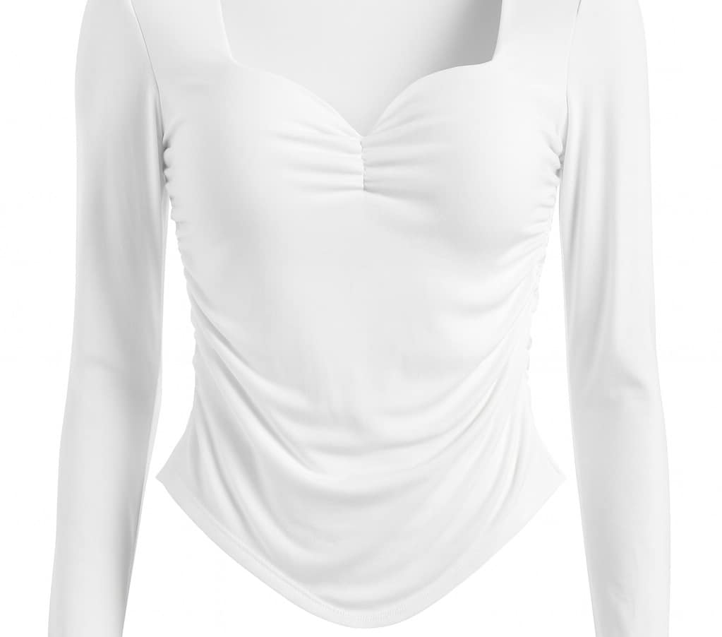 Maglia Bianca Scollo a Cuore con Arricciatura