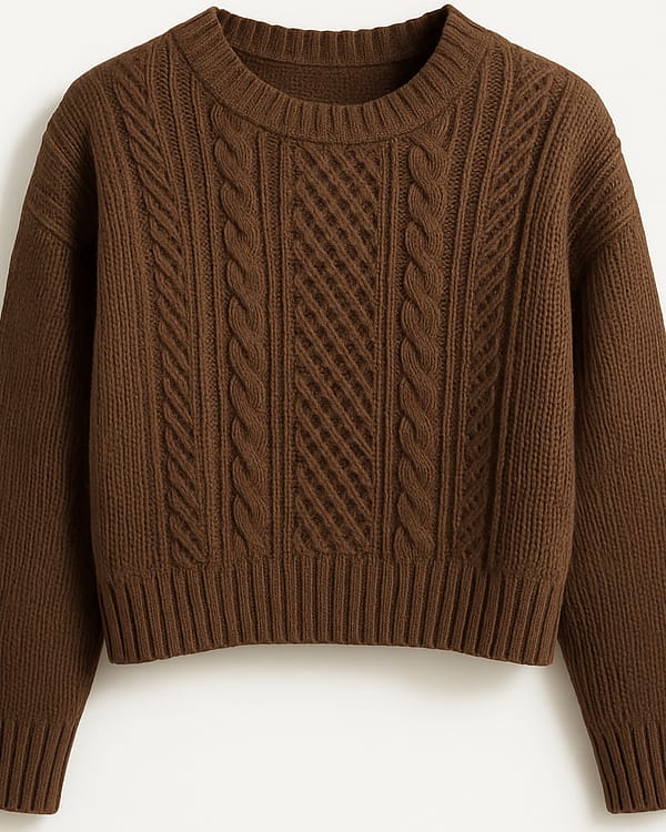 Maglione treccia Morbido- Marrone