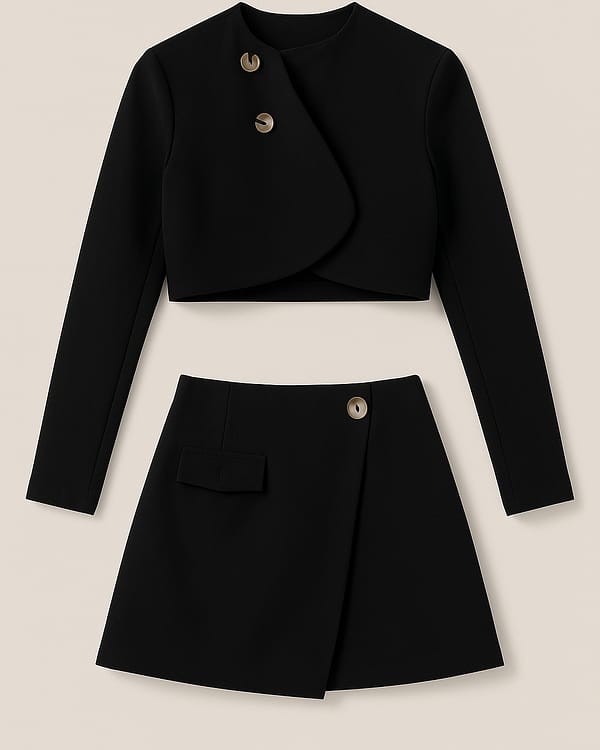 Completo Chic Nero Giacca corta e gonna asimetrica