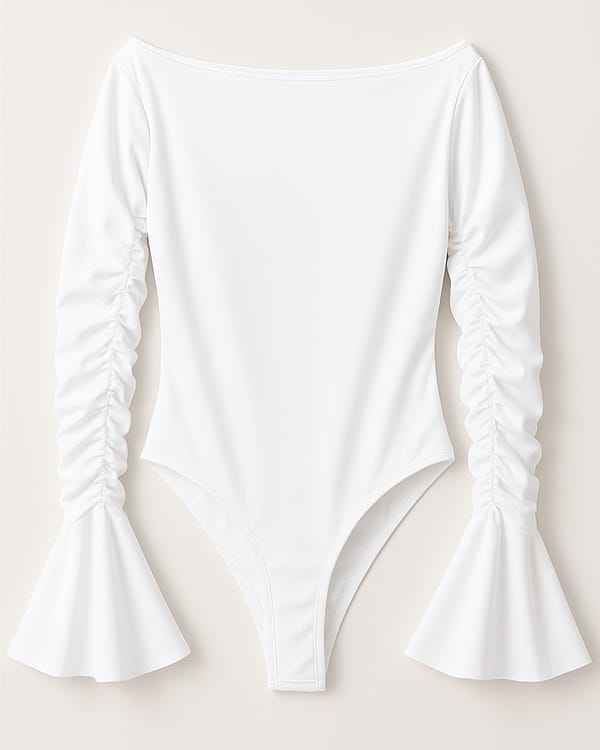 Body Bianco Scollo bardot Con Maniche Arricciate