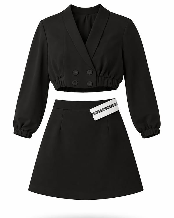 Completo nero giacca cropped e gonna corta