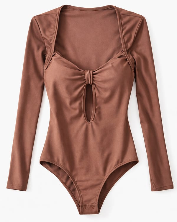 Body Marrone con Nodo Frontale e Scollo a Goccia