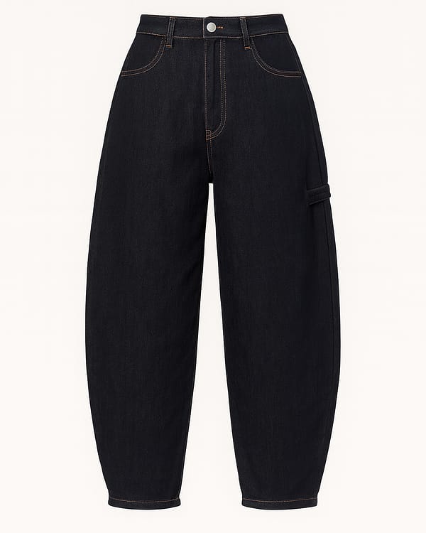 Jeans Donna Balloon Fit Blu Scuro – Vita Alta, Gamba Morbida e Laccio Laterale