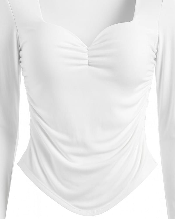 Maglia Bianca Scollo a Cuore con Arricciatura