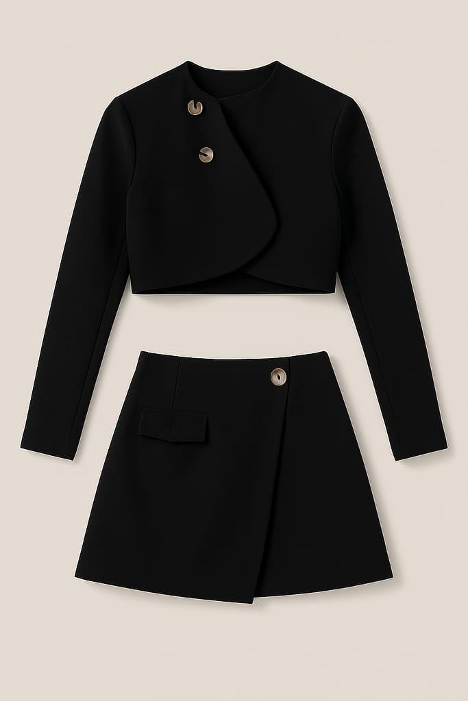 Completo Chic Nero Giacca corta e gonna asimetrica