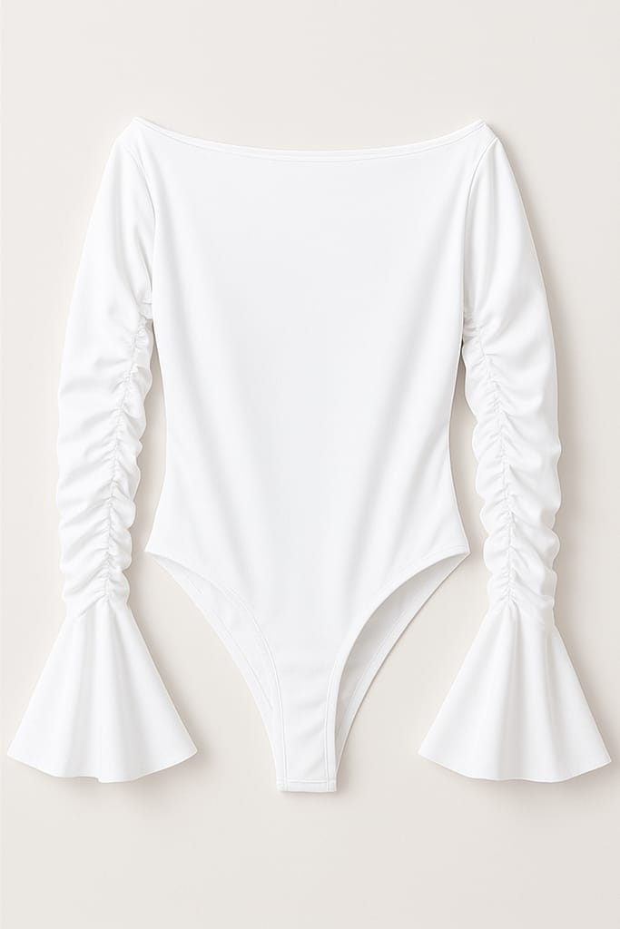 Body Bianco Scollo bardot Con Maniche Arricciate