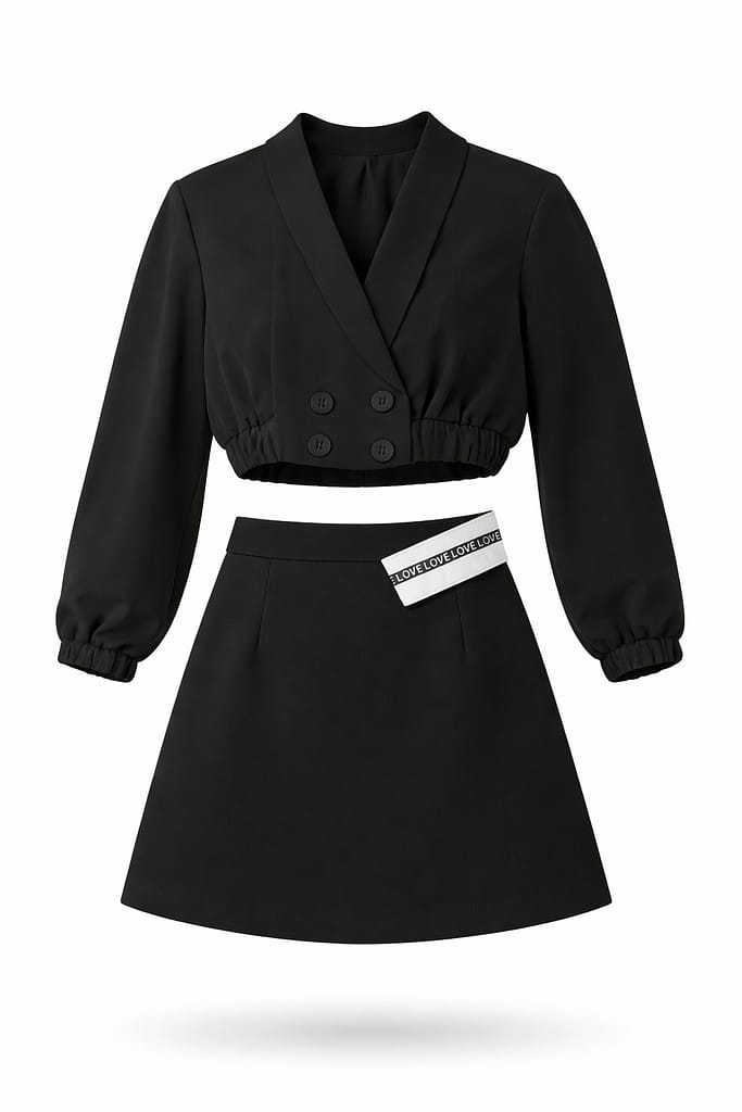 Completo nero giacca cropped e gonna corta