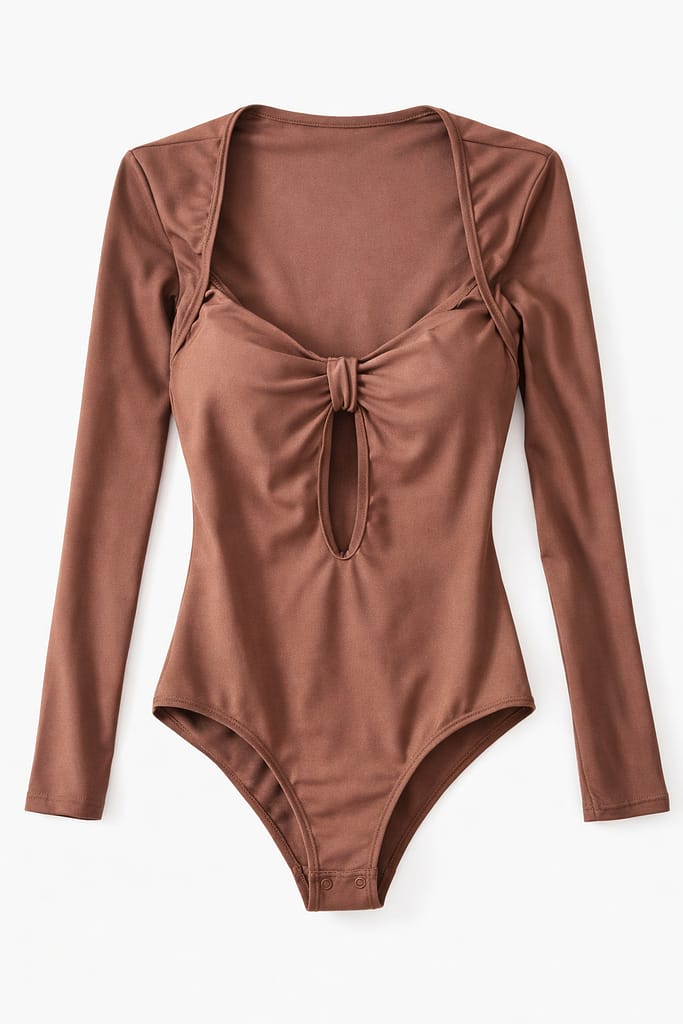 Body Marrone con Nodo Frontale e Scollo a Goccia