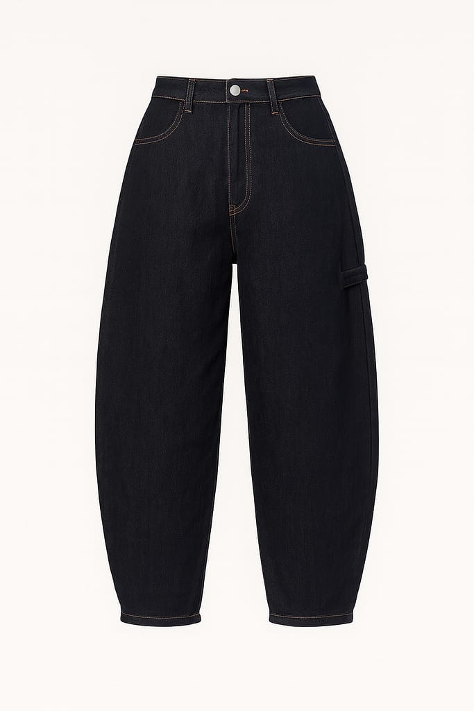 Jeans Donna Balloon Fit Blu Scuro – Vita Alta, Gamba Morbida e Laccio Laterale