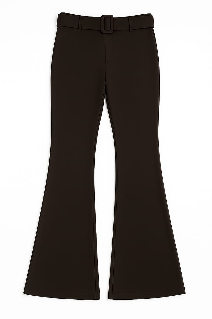 pantalone Marrone a Zampa con Cintura - Vestibilità elegante